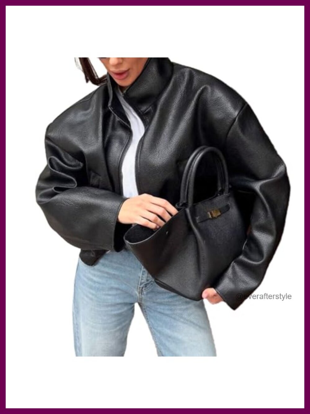 Faux Leather Jacket Womens Zipper Stand Collar Motorcycle Bomber Fall Winter